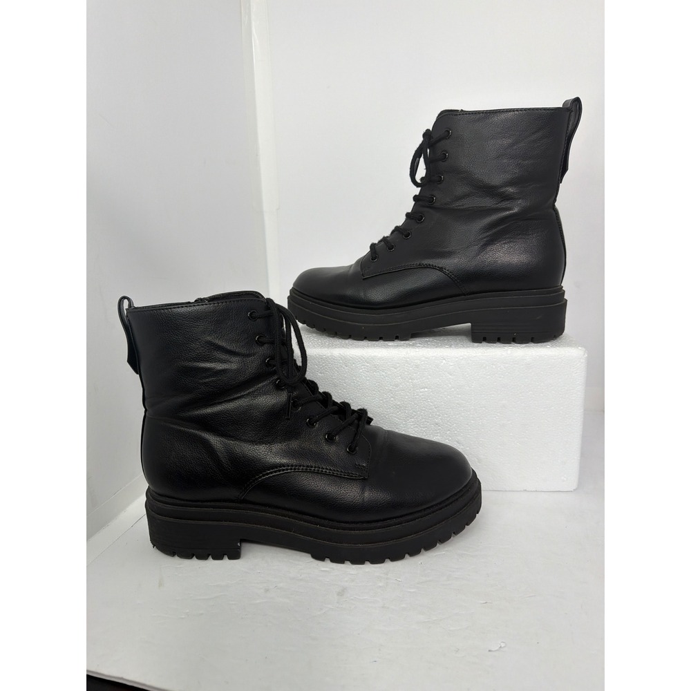 SO Meela Black Lace Up Combat Boots Side Zip Memory Foam Lug Sole Womens 10